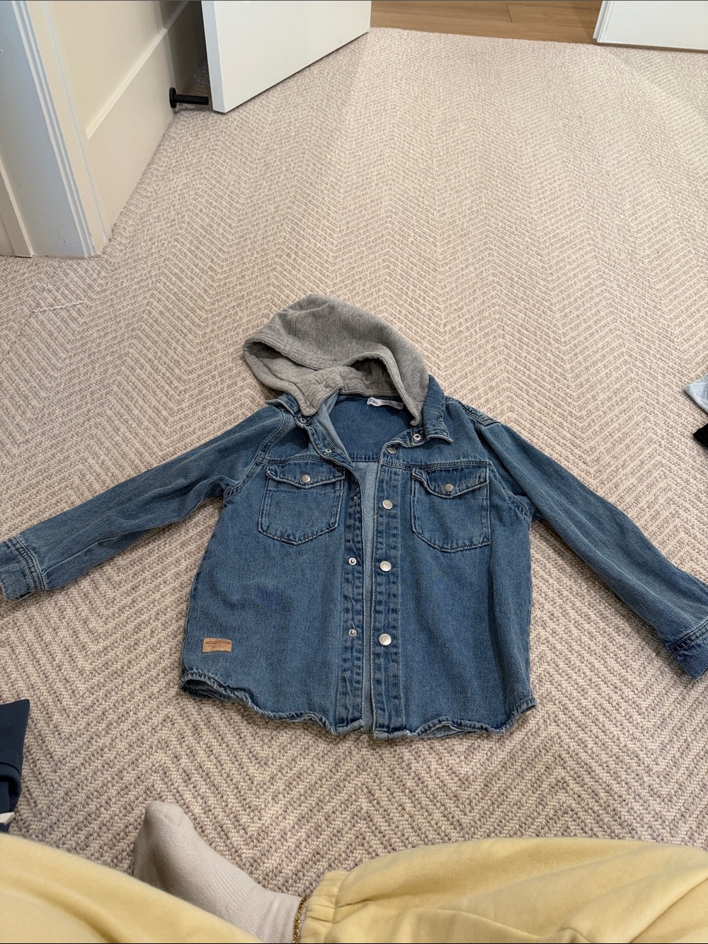 Zara Kids Blue Denim Jacket with Gray Hood